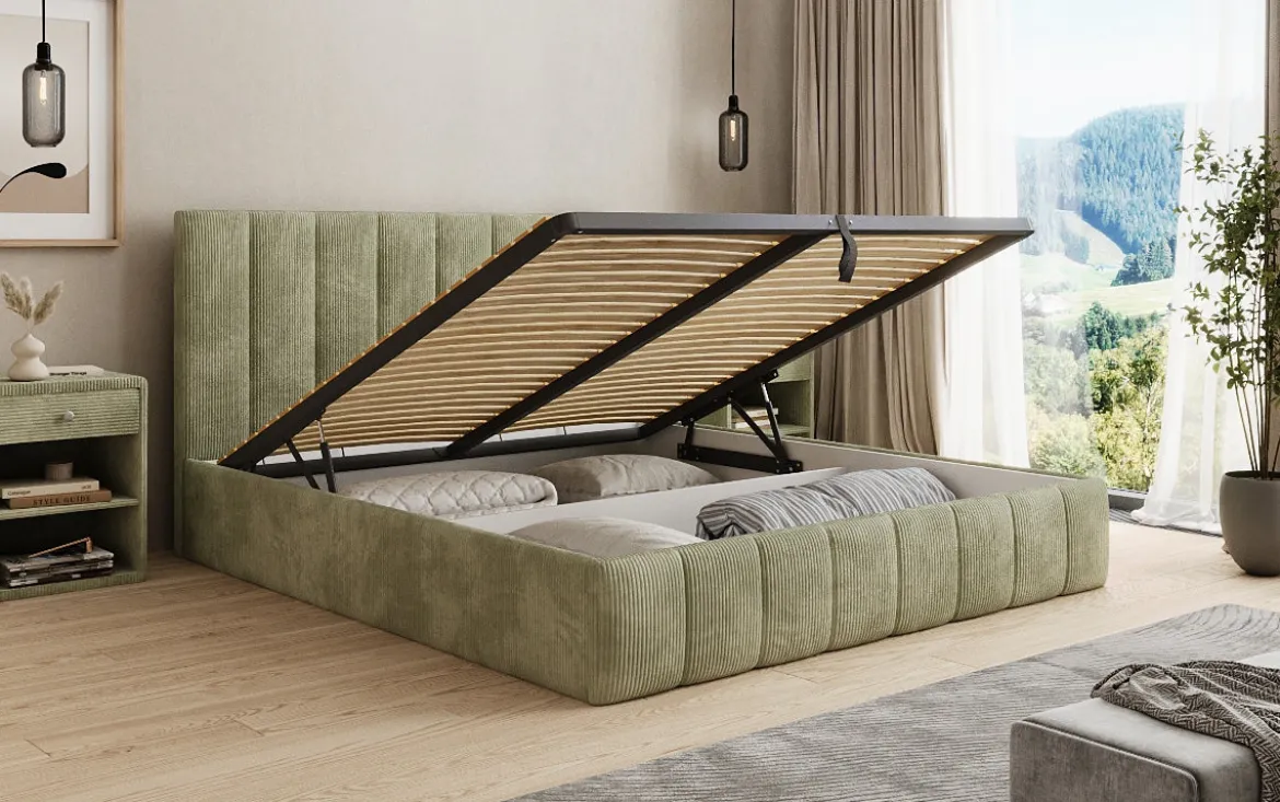 Designer Polsterbett Mila in Cord mit Stauraum