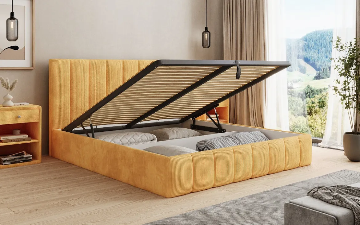 Designer Polsterbett Mila in Cord mit Stauraum
