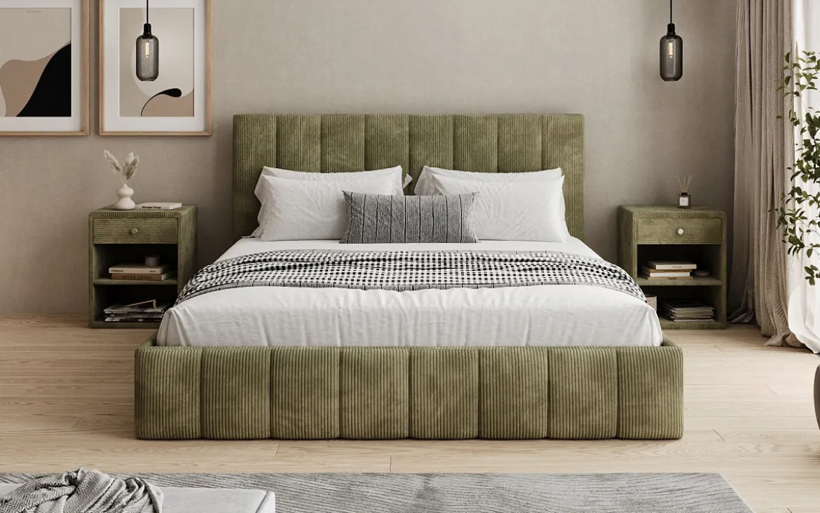 Designer Polsterbett Mila in Cord mit Stauraum