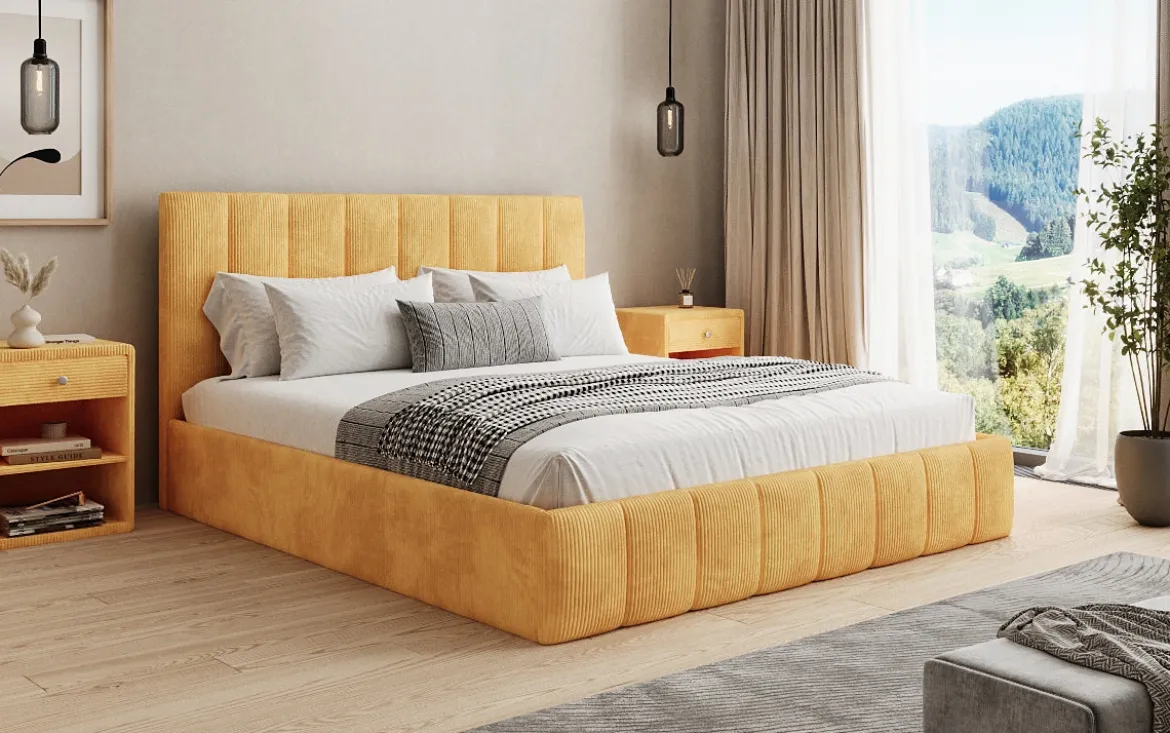 Designer Polsterbett Mila in Cord mit Stauraum