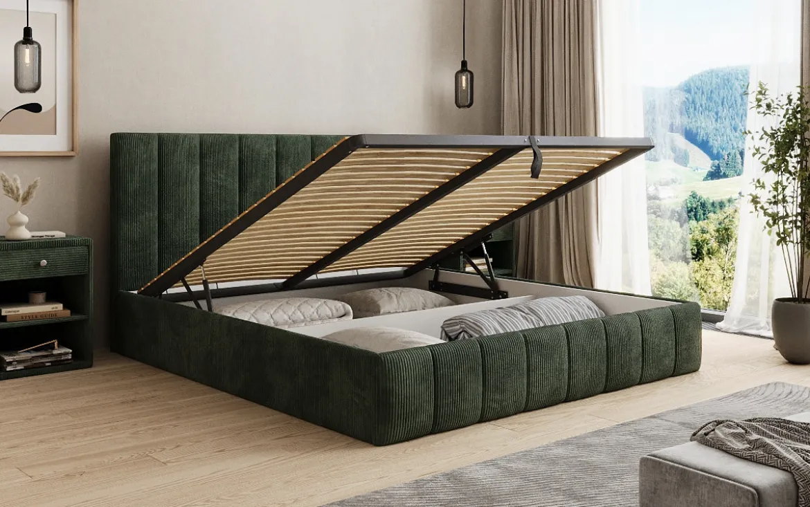 Designer Polsterbett Mila in Cord mit Stauraum