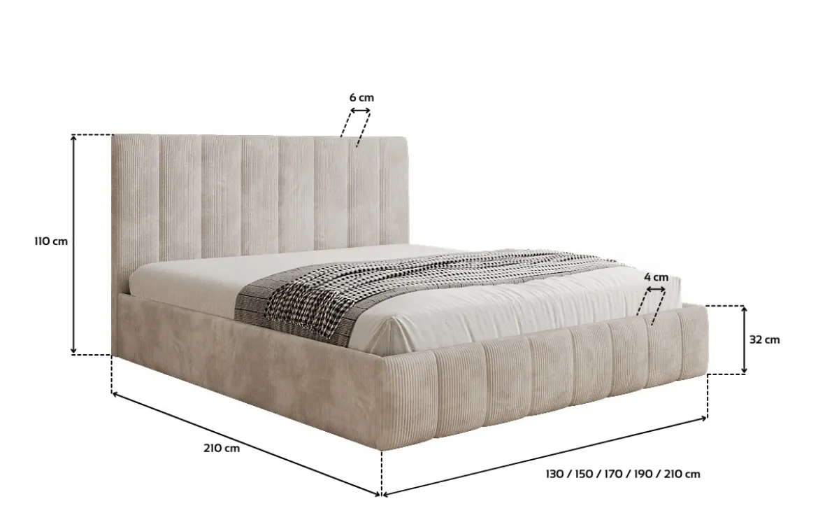 Designer Polsterbett Mila in Cord mit Stauraum
