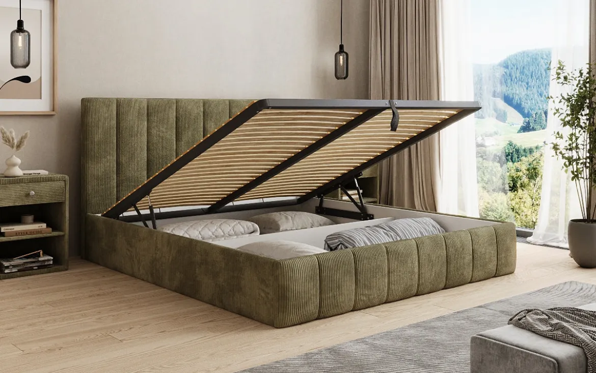 Designer Polsterbett Mila in Cord mit Stauraum