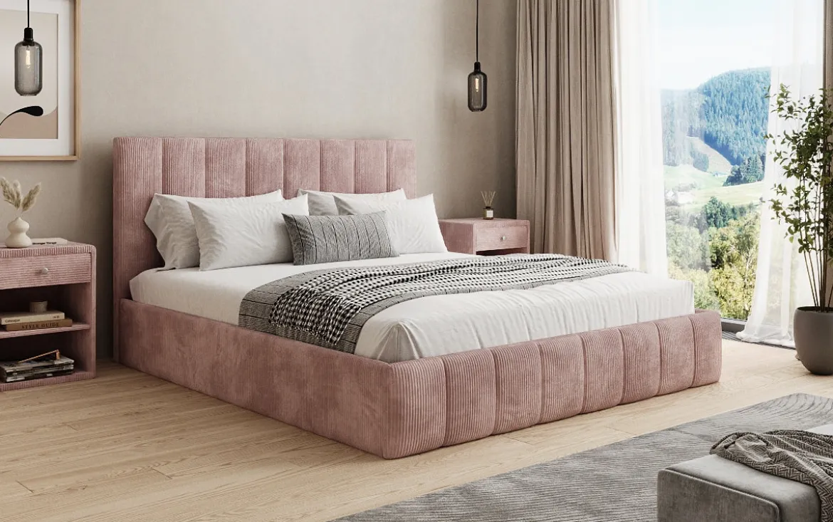 Designer Polsterbett Mila in Cord mit Stauraum