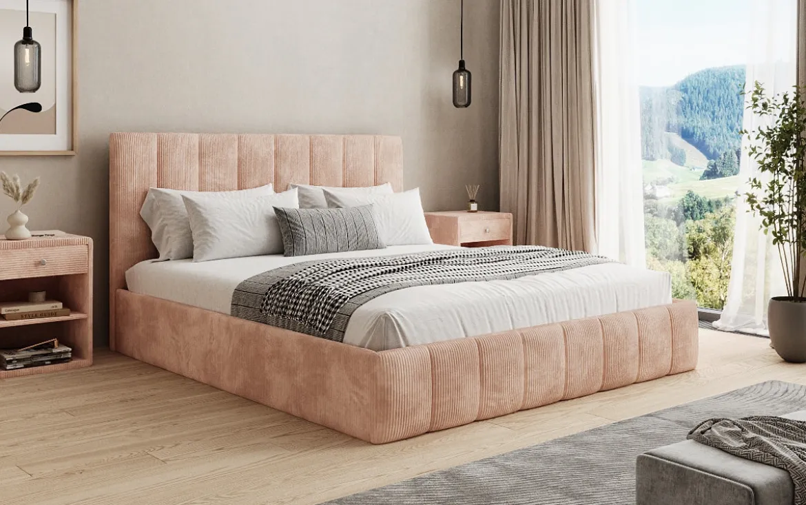 Designer Polsterbett Mila in Cord mit Stauraum