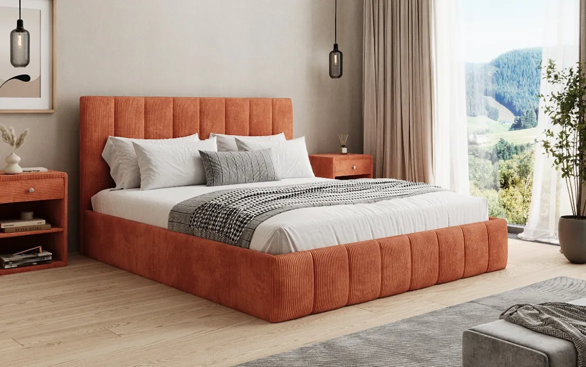 Designer Polsterbett Mila in Cord mit Stauraum