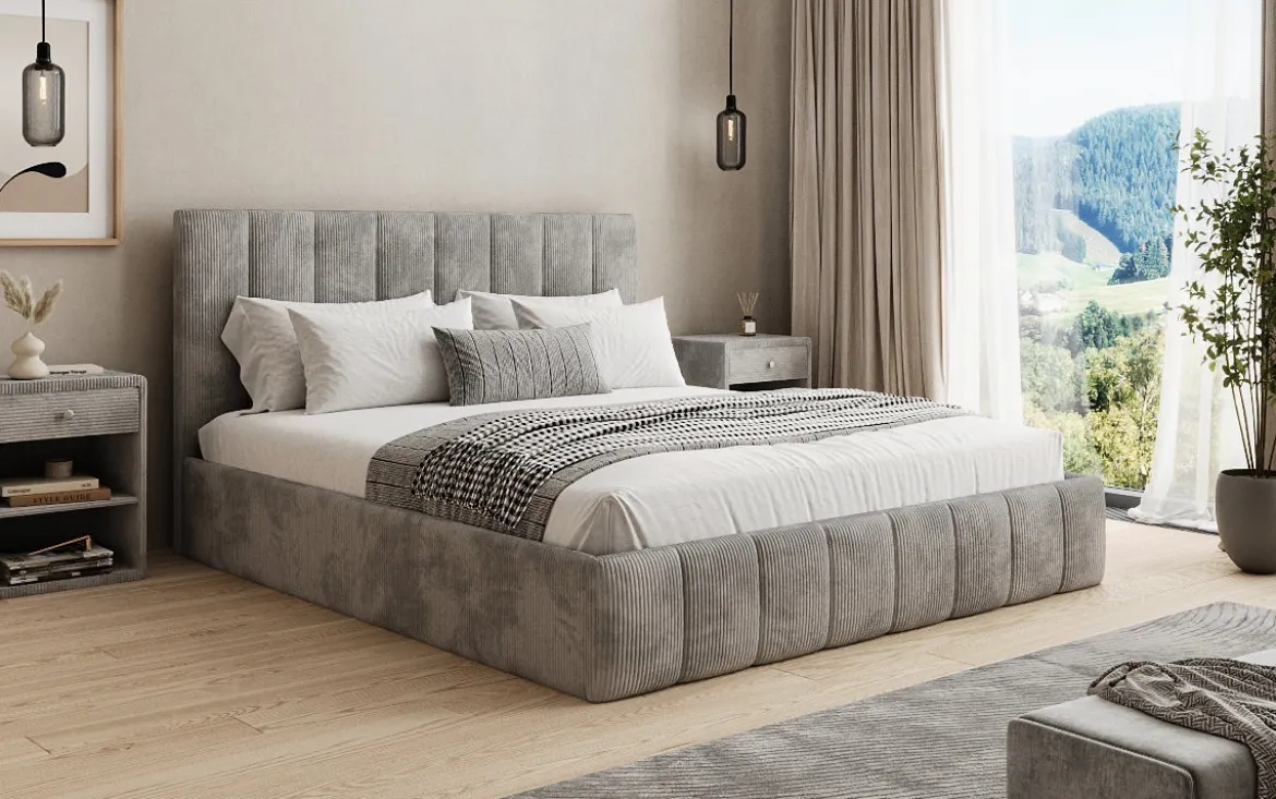 Designer Polsterbett Mila in Cord mit Stauraum