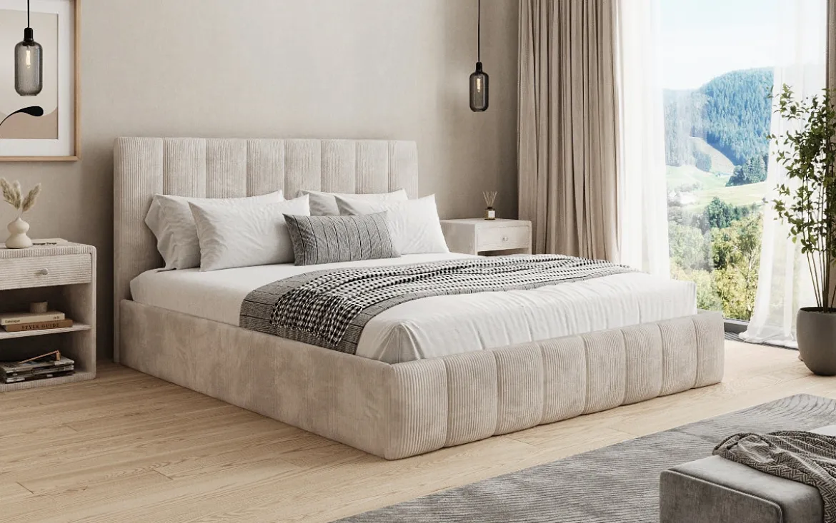 Designer Polsterbett Mila in Cord mit Stauraum