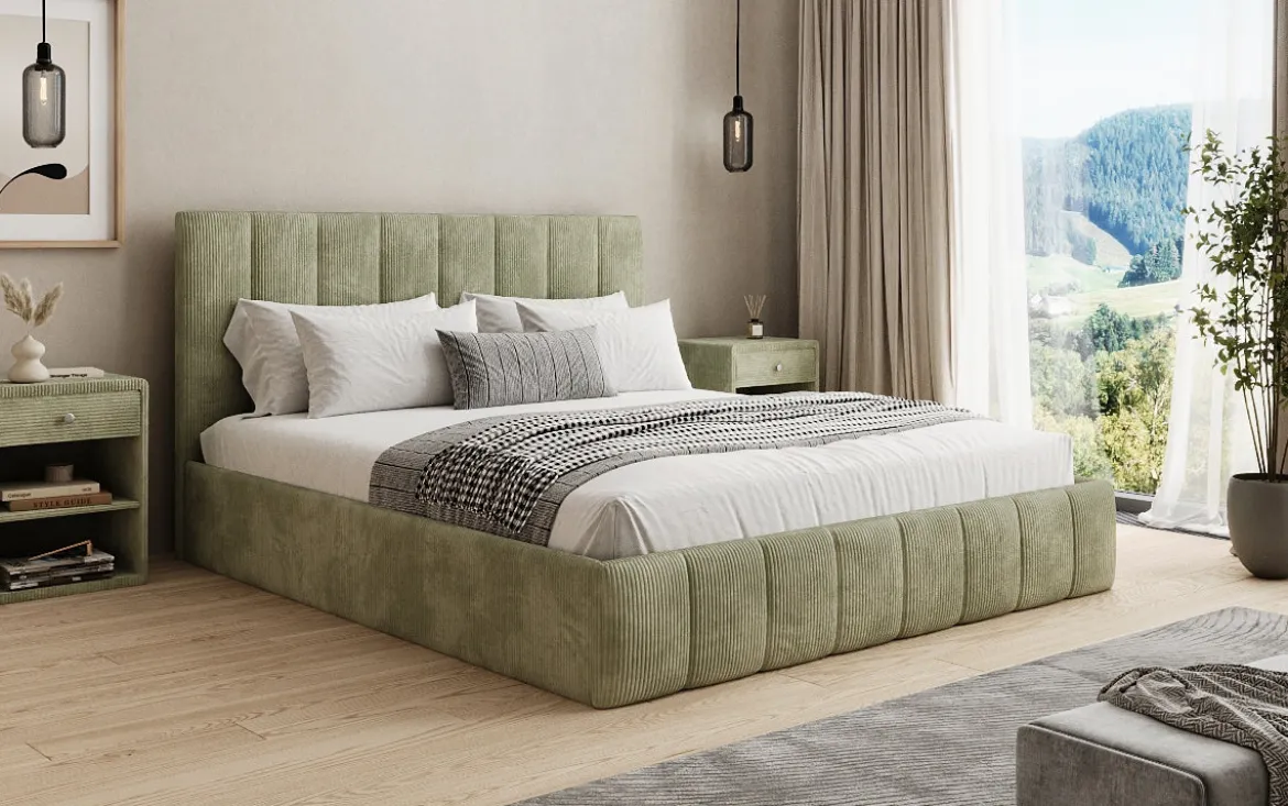 Designer Polsterbett Mila in Cord mit Stauraum