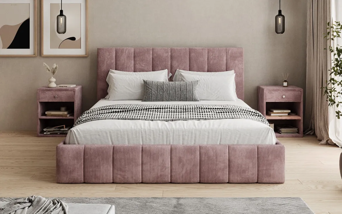Designer Polsterbett Mila in Cord mit Stauraum