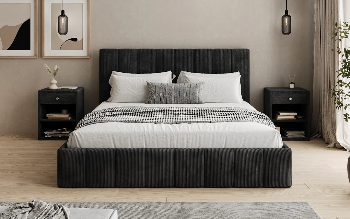 Designer Polsterbett Mila in Cord mit Stauraum