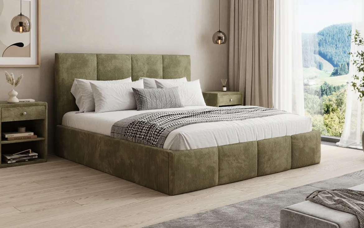 Designer Polsterbett Mina in Cord mit Stauraum