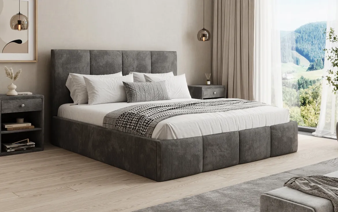 Designer Polsterbett Mina in Cord mit Stauraum