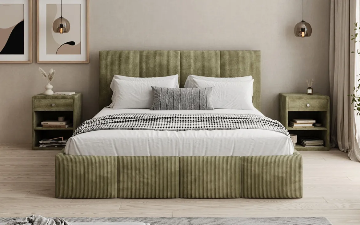 Designer Polsterbett Mina in Cord mit Stauraum