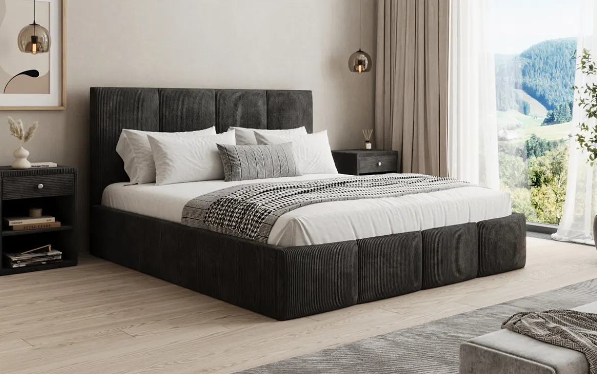 Designer Polsterbett Mina in Cord mit Stauraum
