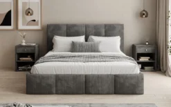 Designer Polsterbett Mina in Cord mit Stauraum