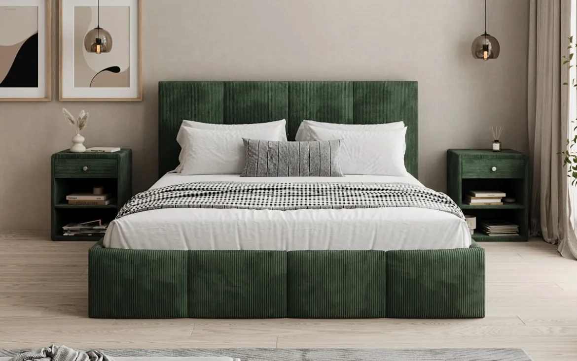 Designer Polsterbett Mina in Cord mit Stauraum