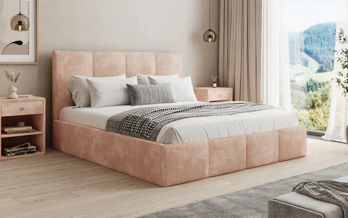 Designer Polsterbett Mina in Cord mit Stauraum