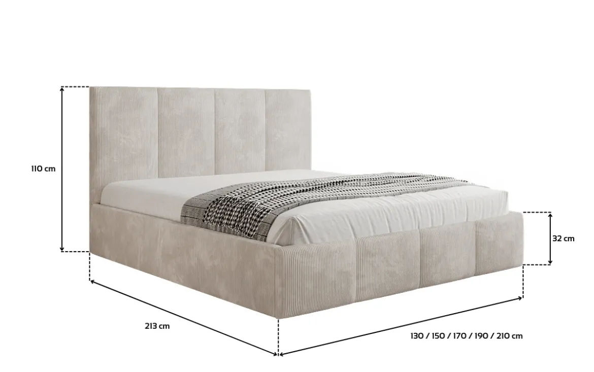Designer Polsterbett Mina in Cord mit Stauraum