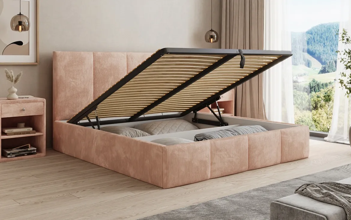 Designer Polsterbett Mina in Cord mit Stauraum