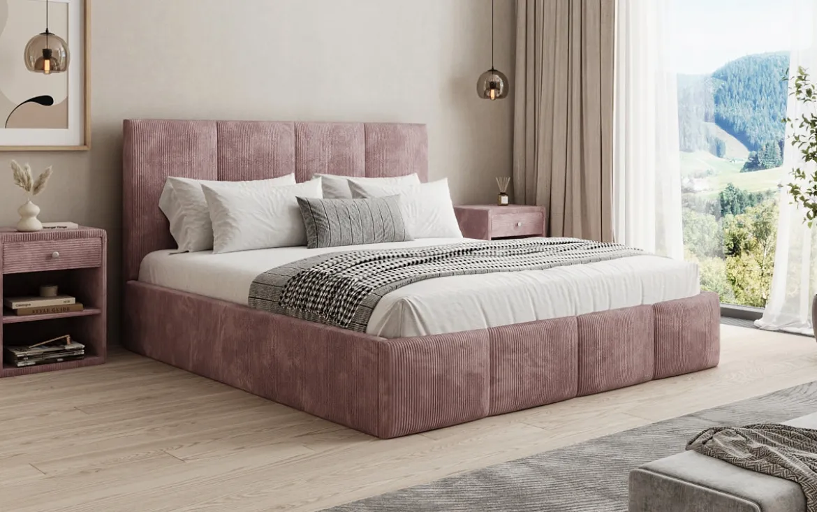 Designer Polsterbett Mina in Cord mit Stauraum