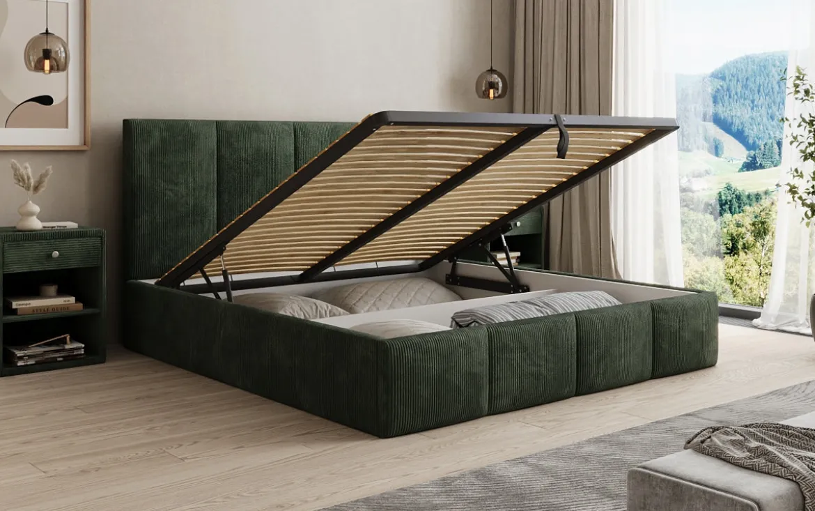 Designer Polsterbett Mina in Cord mit Stauraum