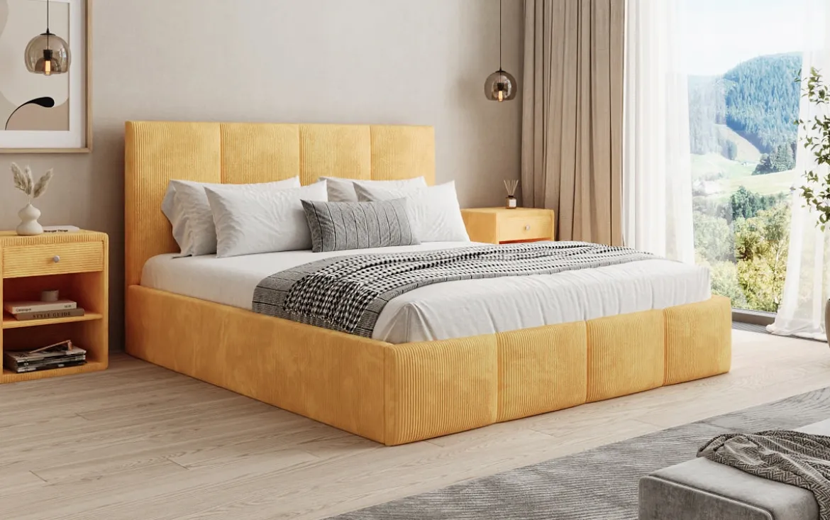 Designer Polsterbett Mina in Cord mit Stauraum