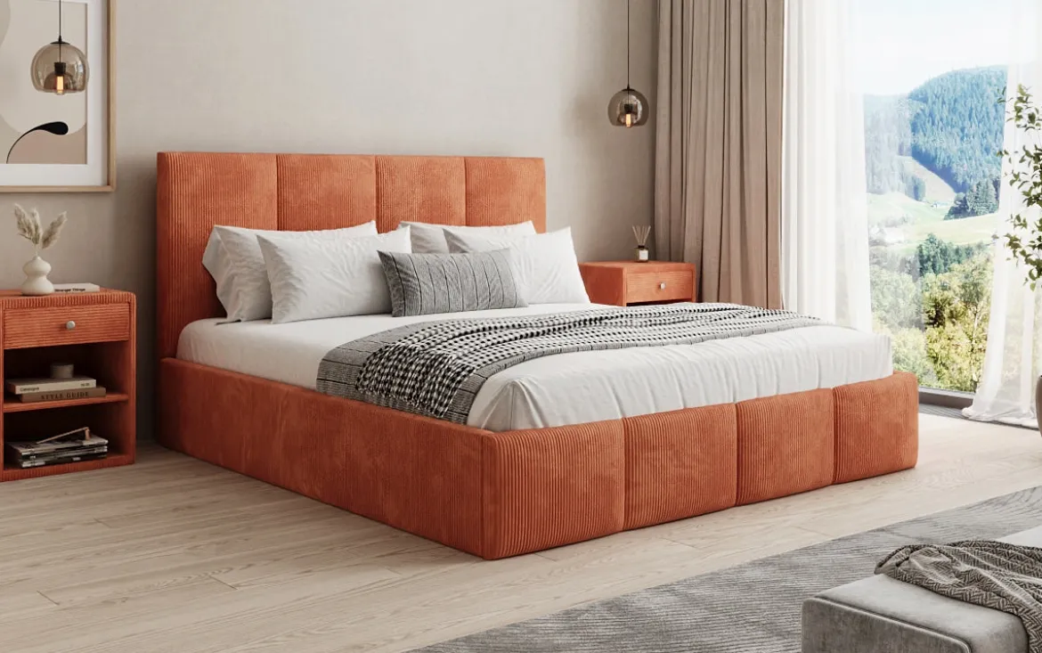 Designer Polsterbett Mina in Cord mit Stauraum