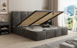 Designer Polsterbett Mina in Cord mit Stauraum