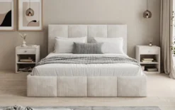 Designer Polsterbett Mina in Cord mit Stauraum