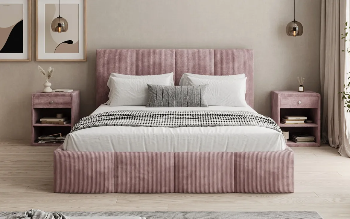 Designer Polsterbett Mina in Cord mit Stauraum