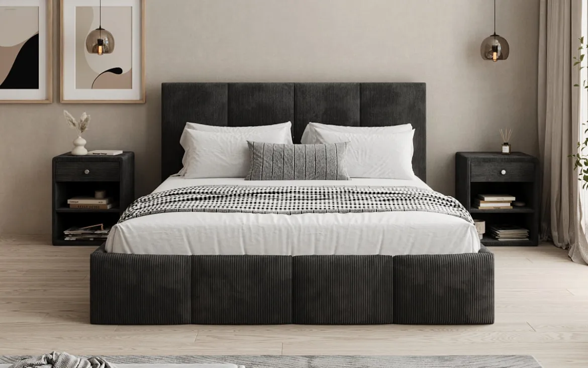 Designer Polsterbett Mina in Cord mit Stauraum