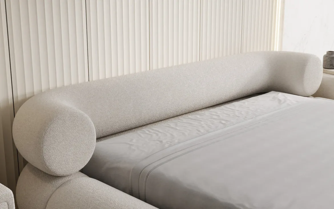 Designer Polsterbett Mochi in Teddy Bouclé mit Stauraum