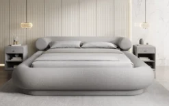 Designer Polsterbett Mochi in Teddy Bouclé mit Stauraum