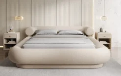Designer Polsterbett Mochi in Teddy Bouclé mit Stauraum
