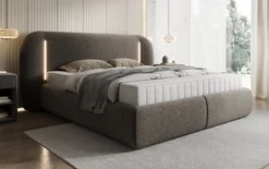 Designer Polsterbett Momo in Strukturstoff mit Stauraum und LED