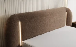 Designer Polsterbett Momo in Strukturstoff mit Stauraum und LED