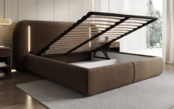 Designer Polsterbett Momo in Strukturstoff mit Stauraum und LED
