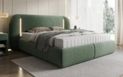 Designer Polsterbett Momo in Strukturstoff mit Stauraum und LED