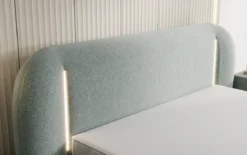 Designer Polsterbett Momo in Strukturstoff mit Stauraum und LED