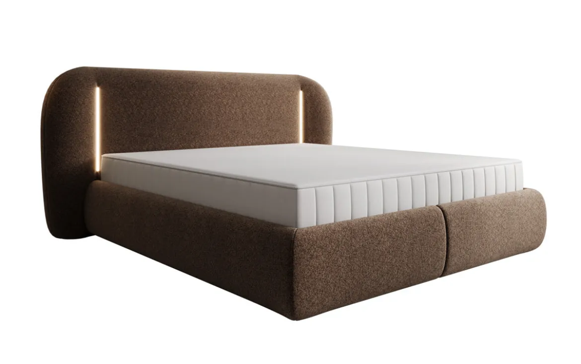 Designer Polsterbett Momo in Strukturstoff mit Stauraum und LED