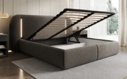 Designer Polsterbett Momo in Strukturstoff mit Stauraum und LED