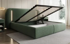 Designer Polsterbett Momo in Strukturstoff mit Stauraum und LED