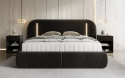 Designer Polsterbett Momo in Strukturstoff mit Stauraum und LED
