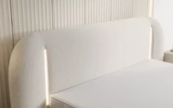 Designer Polsterbett Momo in Strukturstoff mit Stauraum und LED