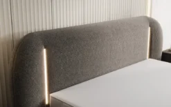 Designer Polsterbett Momo in Strukturstoff mit Stauraum und LED