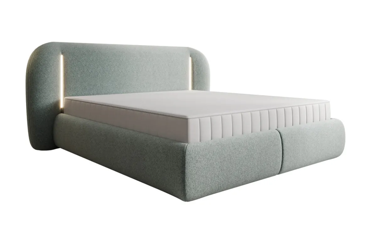 Designer Polsterbett Momo in Strukturstoff mit Stauraum und LED