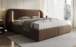 Designer Polsterbett Momo in Strukturstoff mit Stauraum und LED