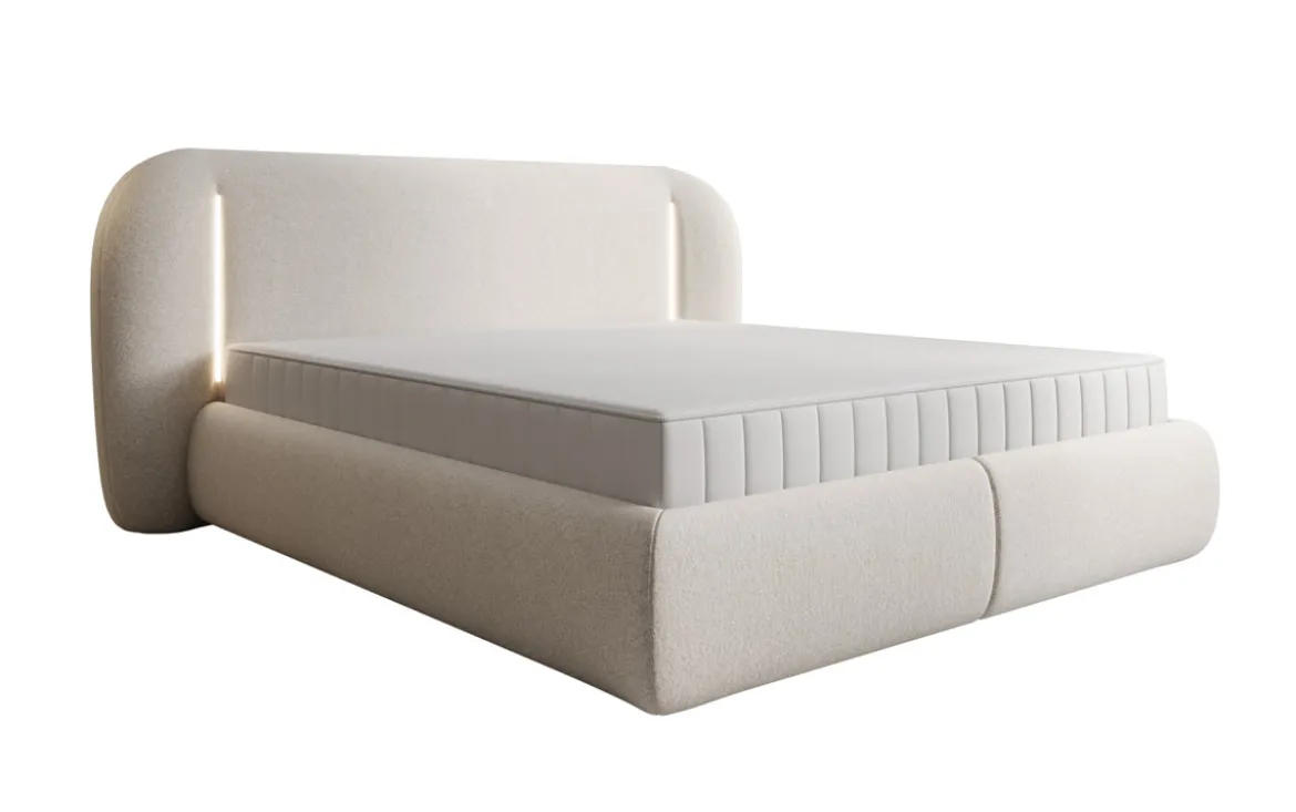 Designer Polsterbett Momo in Strukturstoff mit Stauraum und LED