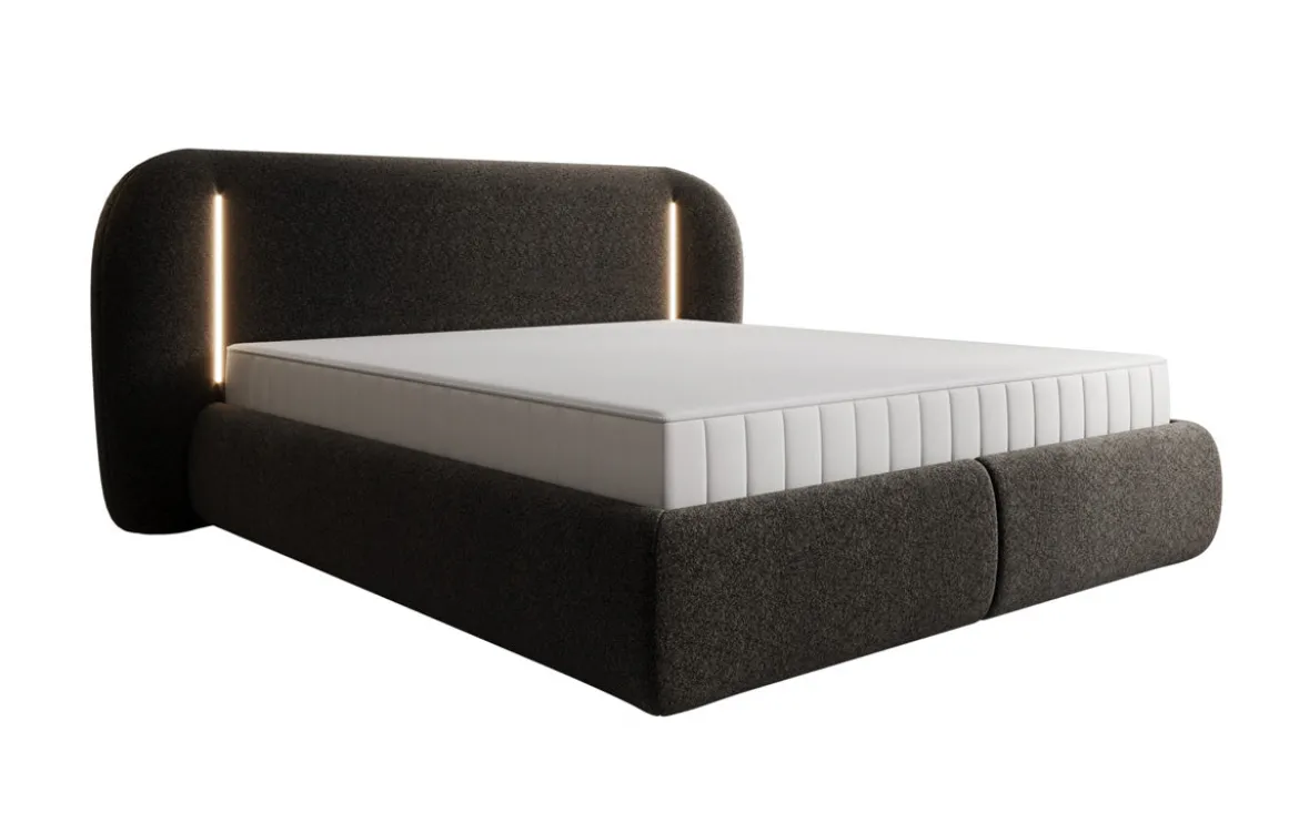 Designer Polsterbett Momo in Strukturstoff mit Stauraum und LED